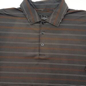 Straight Down Polo Shirt Mens Large Black Striped Performance Short Sleeve Golf